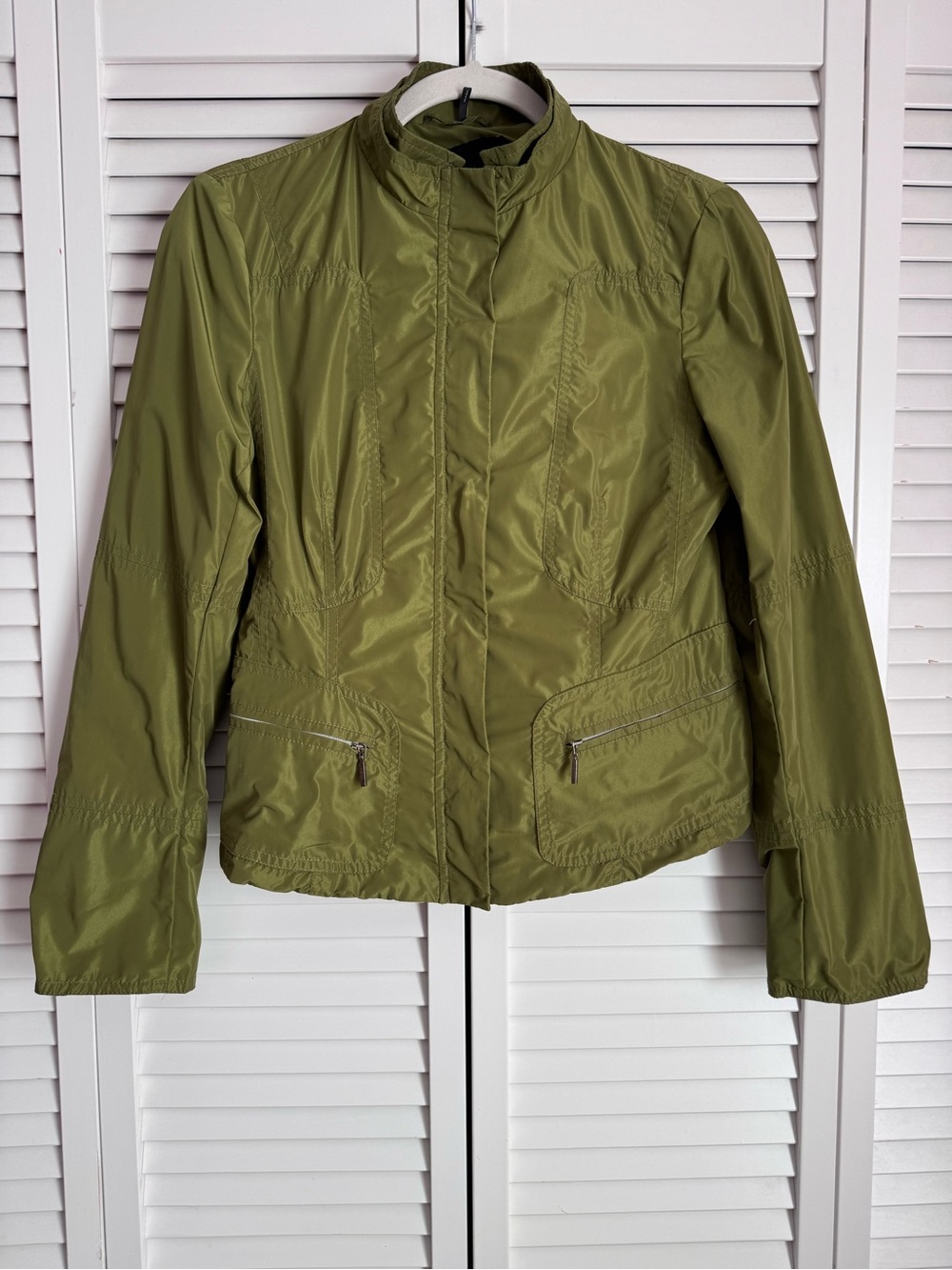 Weekend Max Mara Nylon Cropped Camp Jacket Green Windbreaker 38 Small Luxury